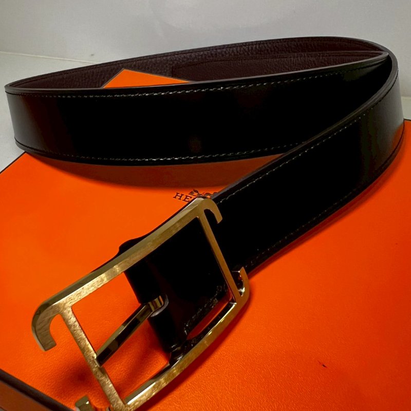 Hermès 愛馬仕 全新男款雙面金扣皮帶CAPE COD BOX/TOGO 95-6