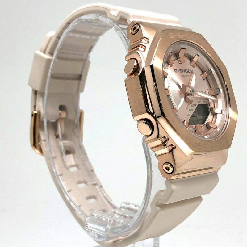 卡西歐 G-SHOCK GM-S2100PG-4A 金屬錶殼中型緊湊型腕錶，採用卡西歐橡木八角形錶殼、雙 LED 照明、粉金 IP 鍍層指針/數位雙顯，2023 年 8 月發售，Mikunigaoka 商店，ITA56SJ5HNVG-1