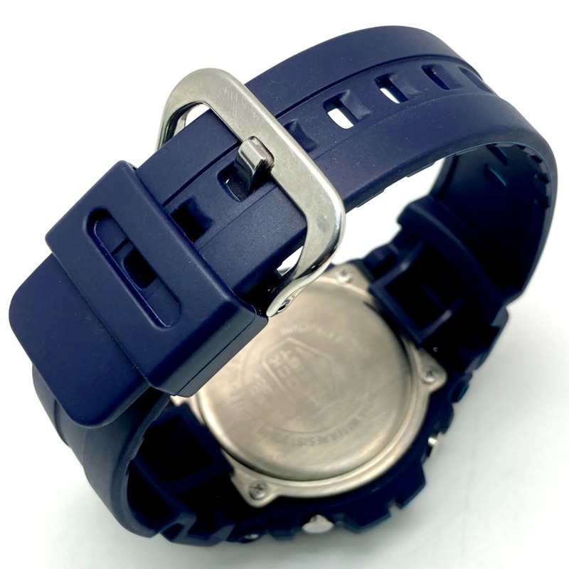 卡西歐 G-SHOCK G-100-2BM 海軍藍腕錶，附避震曲線，黃色錶盤，指針/數位雙顯，2000 年 2 月發布，Mikunigaoka 商店，IT3NKDIWG4-6