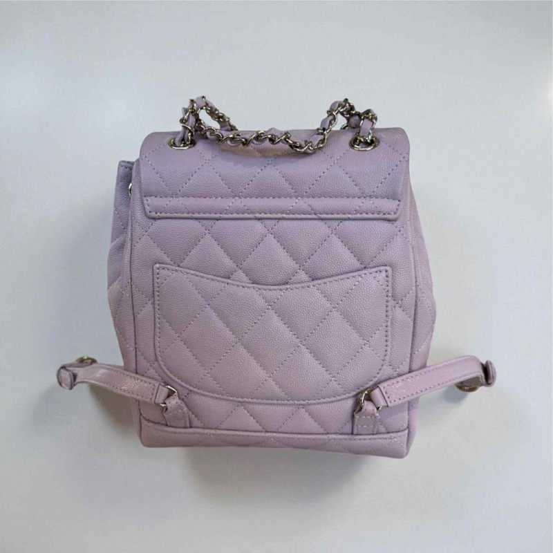 CHANEL 荔枝牛皮金釦後背包 粉色 晶片款-2