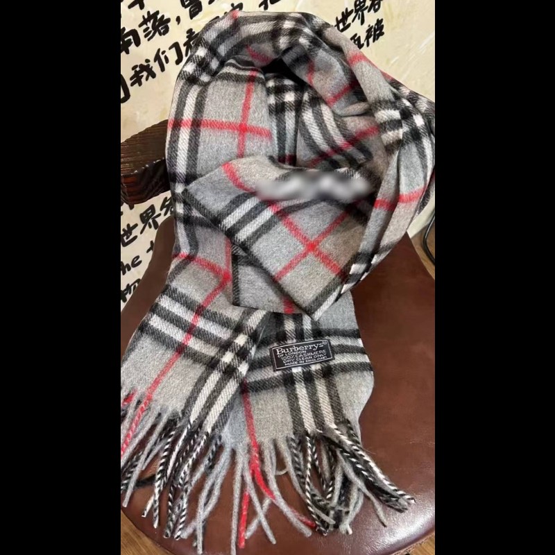 Burberry 灰色格紋羊毛圍巾-1