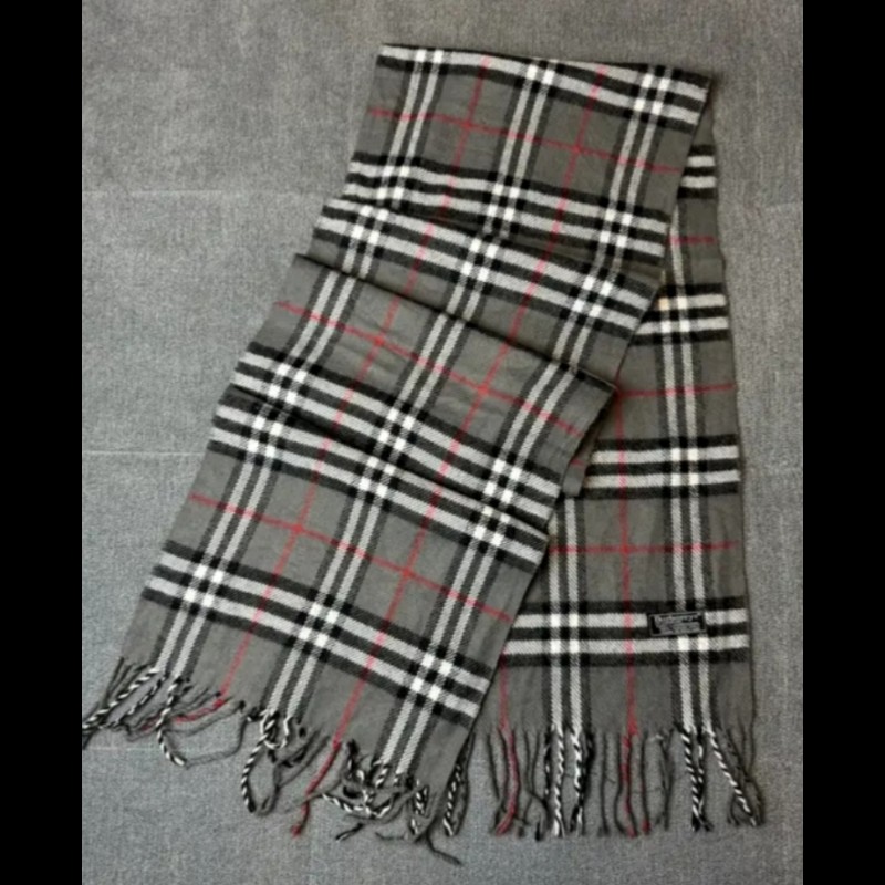 Burberry 灰色格紋羊毛圍巾-2