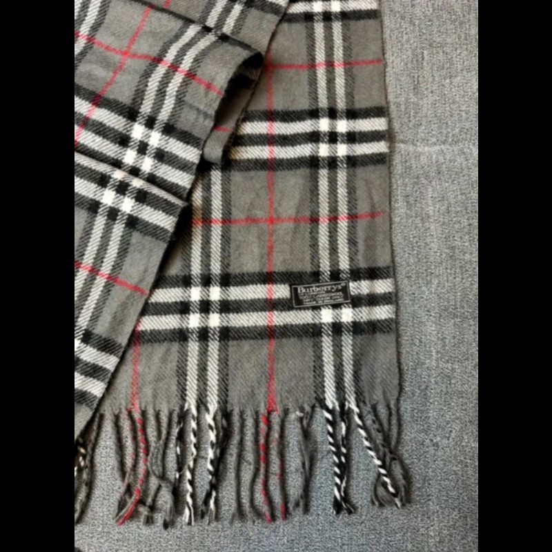 Burberry 灰色格紋羊毛圍巾-3