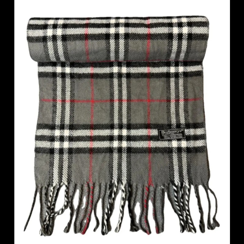 Burberry 灰色格紋羊毛圍巾-7