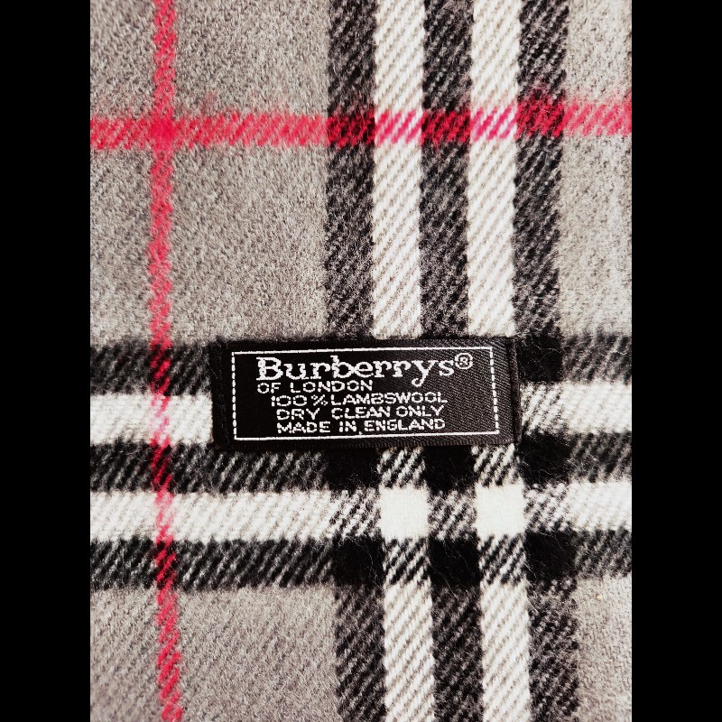 Burberry 灰色格紋羊毛圍巾-10