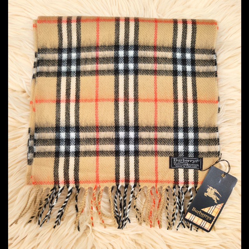 Burberry 經典駝色格紋羊毛圍巾-4