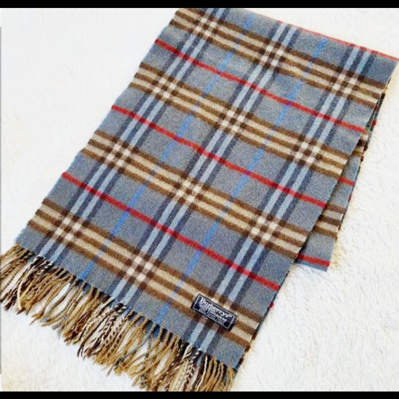 Burberry 霧霾藍格紋羊絨圍巾-0