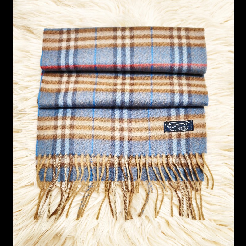 Burberry 霧霾藍格紋羊絨圍巾-1