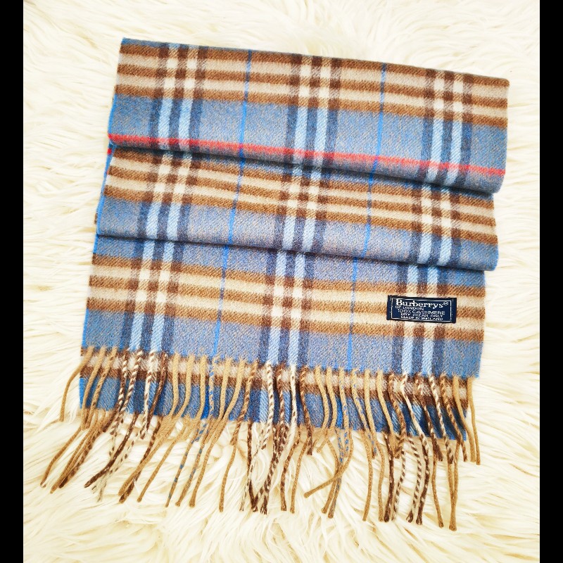 Burberry 霧霾藍格紋羊絨圍巾-7