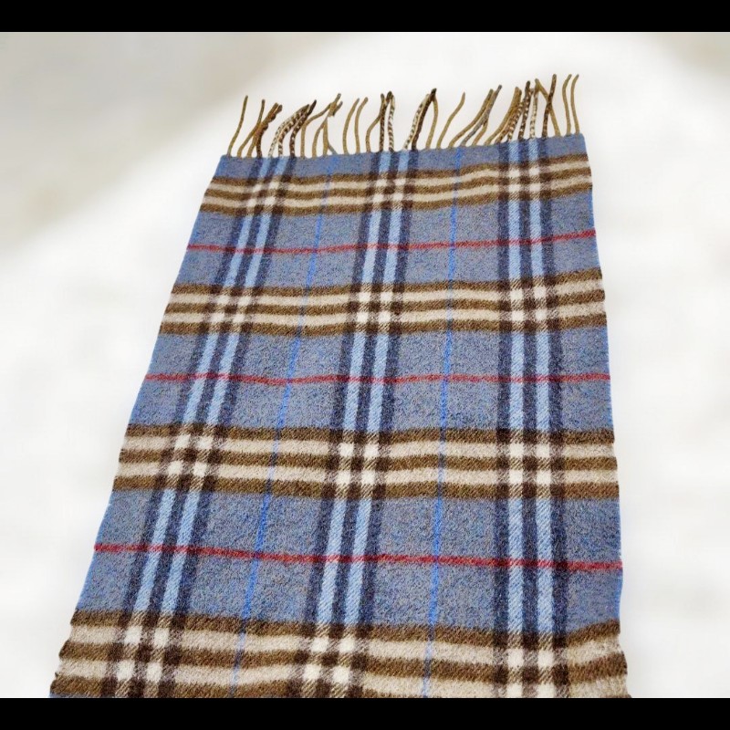 Burberry 霧霾藍格紋羊絨圍巾-8