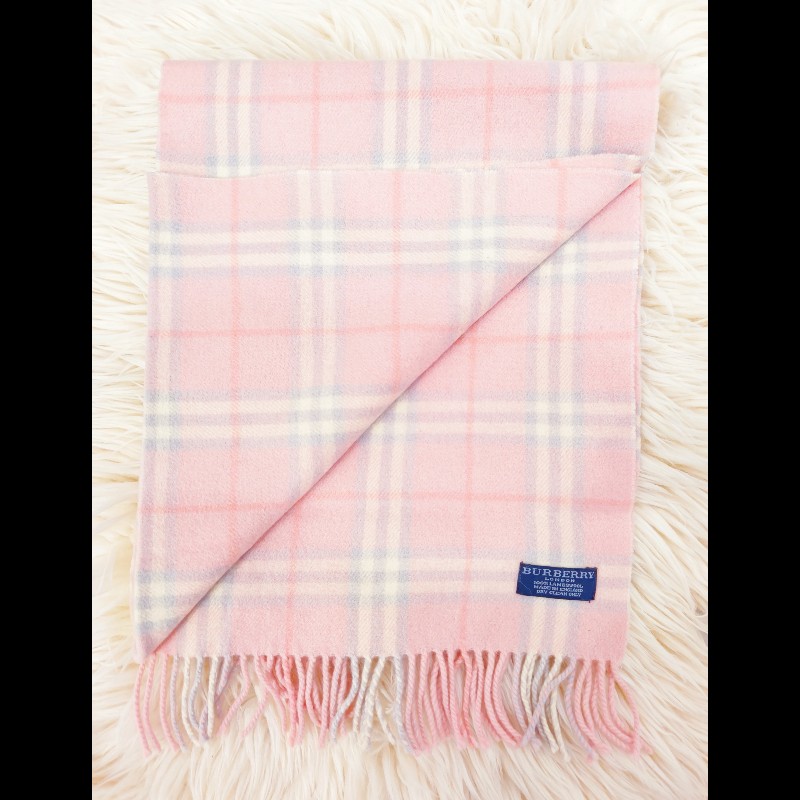 Burberry 粉色格紋羊毛圍巾-2