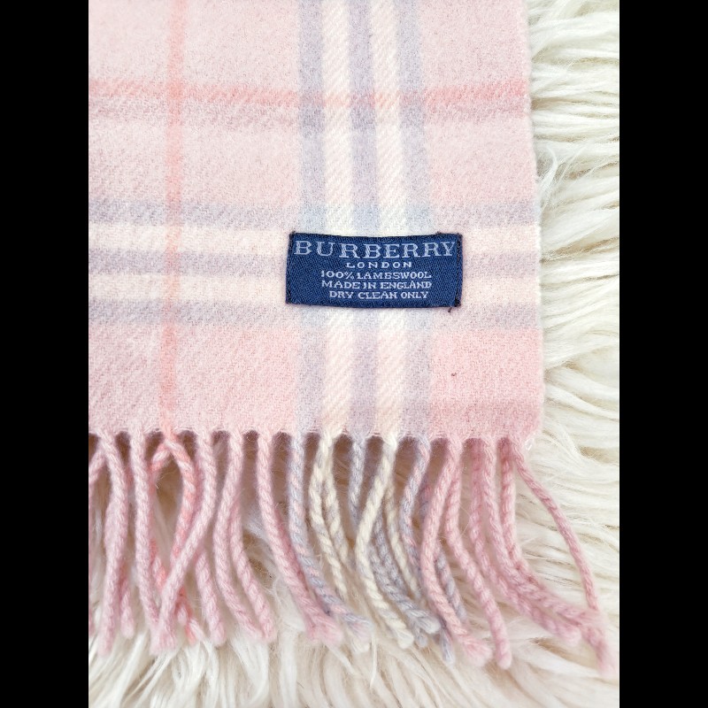 Burberry 粉色格紋羊毛圍巾-8