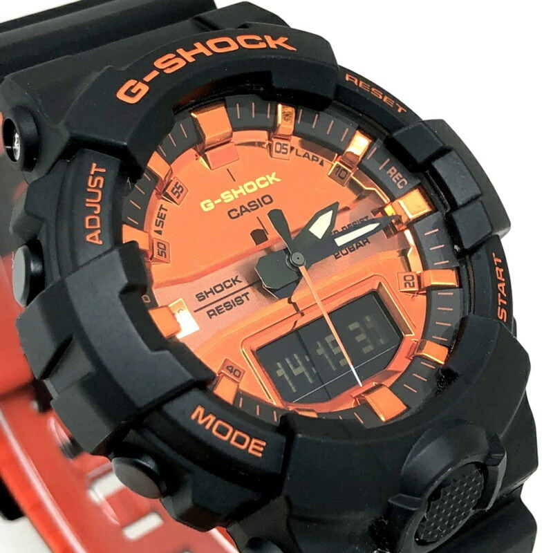 卡西歐 G-SHOCK GA-800BR-1A 亮橘色指針/數位雙顯中型腕錶，金屬霧面黑錶殼，雙 LED 背光。 2018 年 11 月發售。海塚店。 ITNFB0HMX0G4。-3