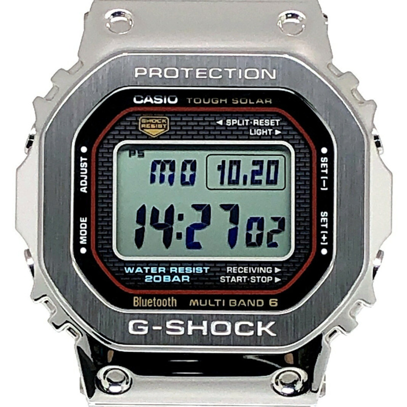 卡西歐 G-SHOCK GMW-B5000D-1C 手錶，全金屬錶殼，第一代表盤顏色，電波校時太陽能動力，藍牙，手機連接，LED 背光，旋入式後蓋，銀色，2025 年 6 月發售，Mikunigaoka 商店，IT61W8EK1S2O-0