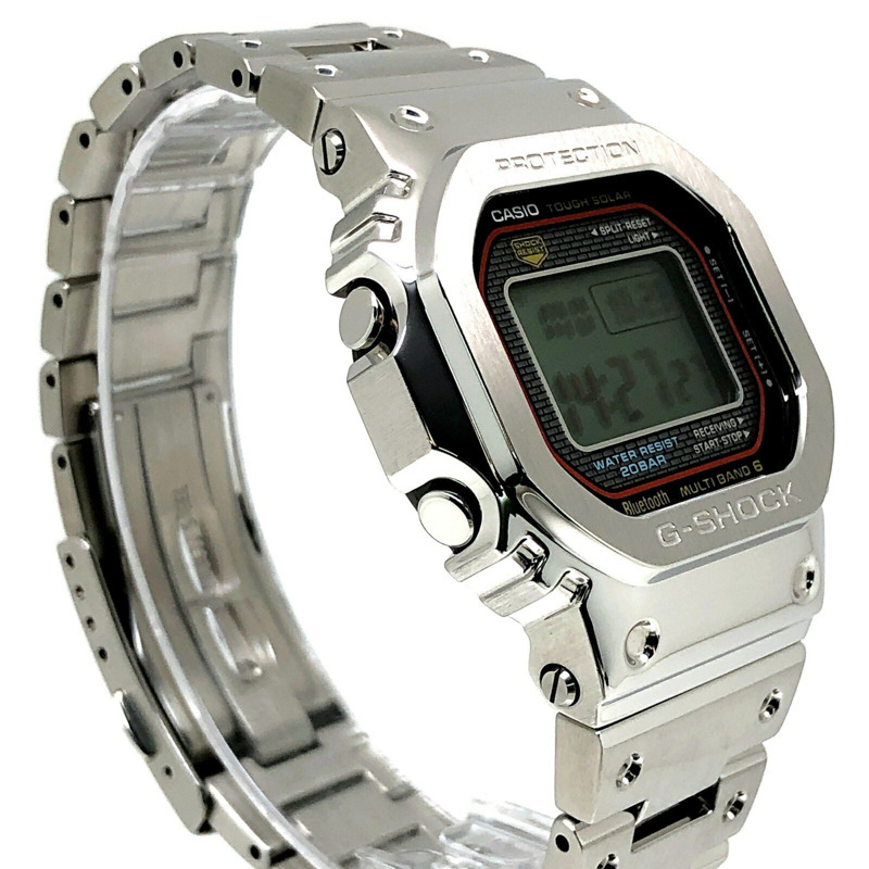 卡西歐 G-SHOCK GMW-B5000D-1C 手錶，全金屬錶殼，第一代表盤顏色，電波校時太陽能動力，藍牙，手機連接，LED 背光，旋入式後蓋，銀色，2025 年 6 月發售，Mikunigaoka 商店，IT61W8EK1S2O-1