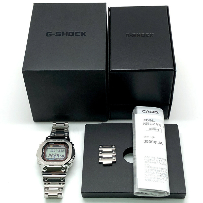 卡西歐 G-SHOCK GMW-B5000D-1C 手錶，全金屬錶殼，第一代表盤顏色，電波校時太陽能動力，藍牙，手機連接，LED 背光，旋入式後蓋，銀色，2025 年 6 月發售，Mikunigaoka 商店，IT61W8EK1S2O-9