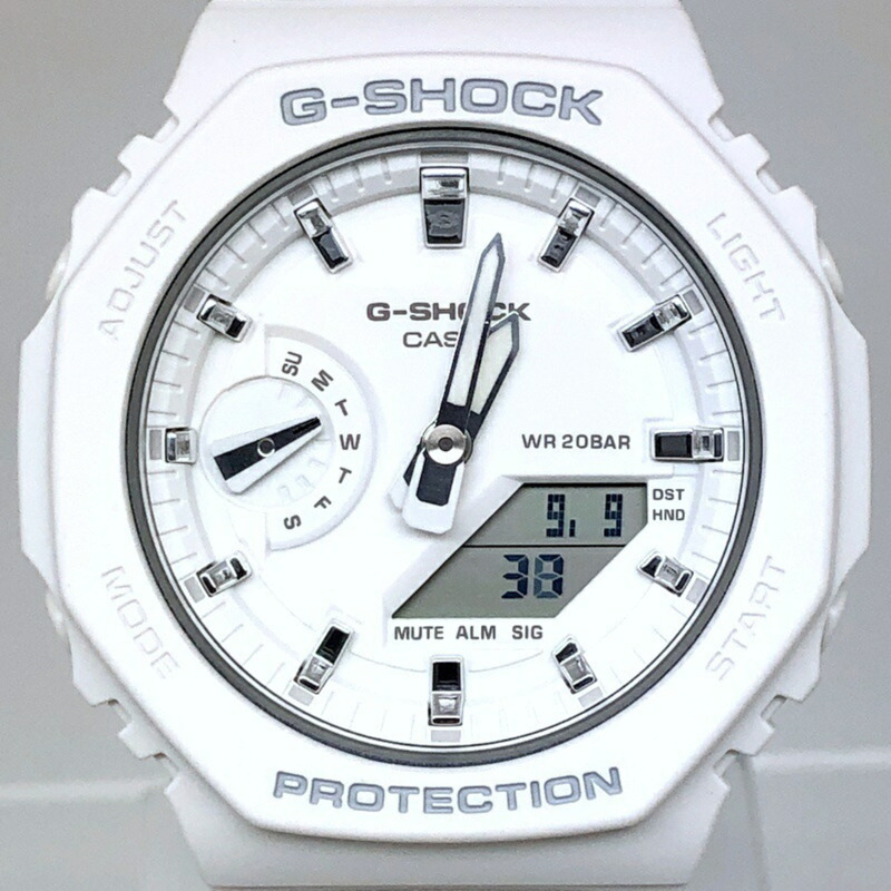 卡西歐 G-SHOCK GMA-S2100-7A 中型手錶，卡西歐橡木八角形錶殼，碳纖維核心防護結構，雙 LED 照明，白色，指針/數位雙顯，2021 年 3 月發售，海塚商店，ITHGWRNLPQF4-0