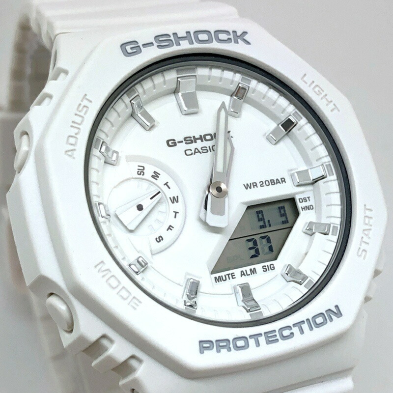卡西歐 G-SHOCK GMA-S2100-7A 中型手錶，卡西歐橡木八角形錶殼，碳纖維核心防護結構，雙 LED 照明，白色，指針/數位雙顯，2021 年 3 月發售，海塚商店，ITHGWRNLPQF4-3