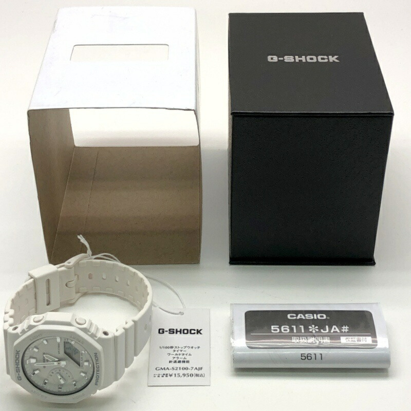 卡西歐 G-SHOCK GMA-S2100-7A 中型手錶，卡西歐橡木八角形錶殼，碳纖維核心防護結構，雙 LED 照明，白色，指針/數位雙顯，2021 年 3 月發售，海塚商店，ITHGWRNLPQF4-9