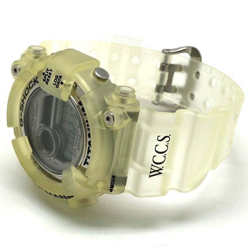 卡西歐 G-SHOCK FROGMAN WCCS DW-8201WC-8T 鈦金屬腕錶，白色鏤空錶盤，黑色錶殼，三重蝠鱝 EL 背光，全球珊瑚礁保護協會，1998 年 6 月，海塚商店，ITUIIID8YQP0-4