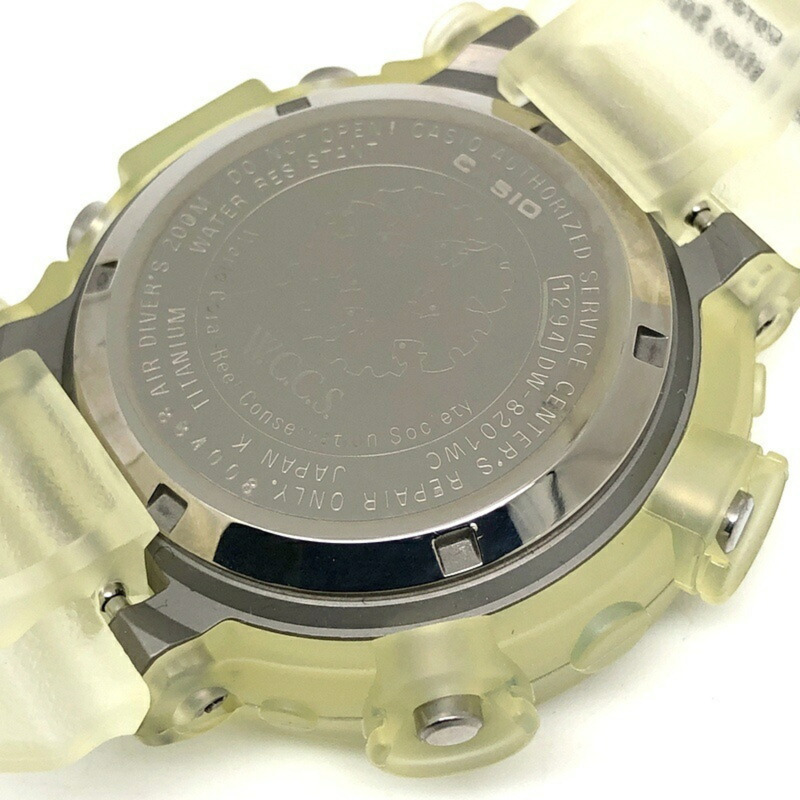 卡西歐 G-SHOCK FROGMAN WCCS DW-8201WC-8T 鈦金屬腕錶，白色鏤空錶盤，黑色錶殼，三重蝠鱝 EL 背光，全球珊瑚礁保護協會，1998 年 6 月，海塚商店，ITUIIID8YQP0-7