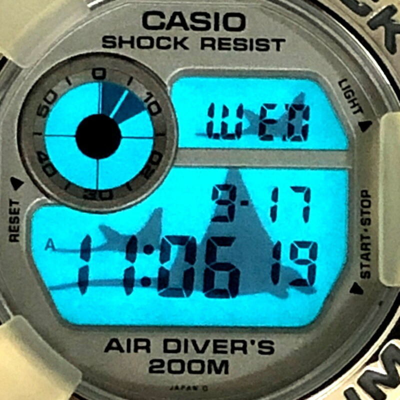 卡西歐 G-SHOCK FROGMAN WCCS DW-8201WC-8T 鈦金屬腕錶，白色鏤空錶盤，黑色錶殼，三重蝠鱝 EL 背光，全球珊瑚礁保護協會，1998 年 6 月，海塚商店，ITUIIID8YQP0-8