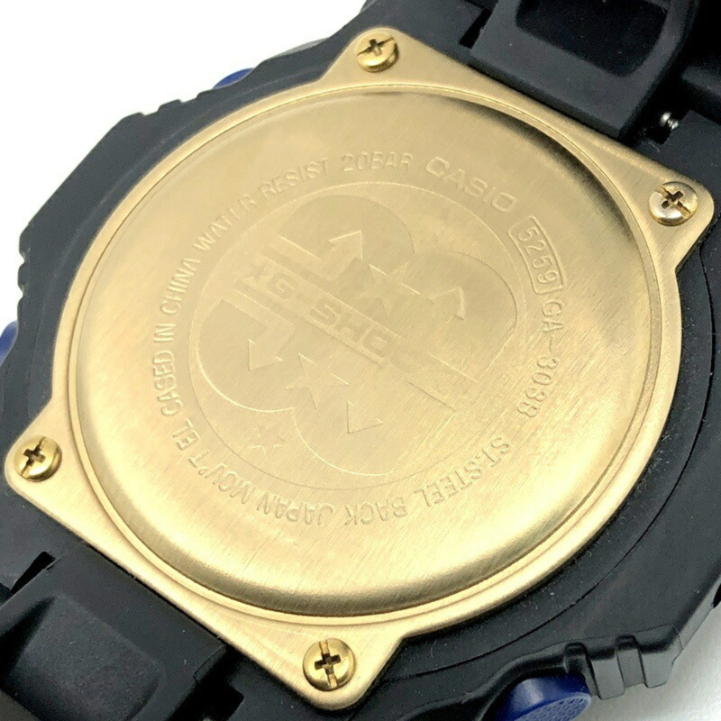 卡西歐 G-SHOCK GA-303B-1A 30週年紀念版藍色首字母腕錶，黑色錶盤，指針/數字雙顯，高亮度LED背光，2013年1月發售，海塚店，ITWN3LRC6QTK-7