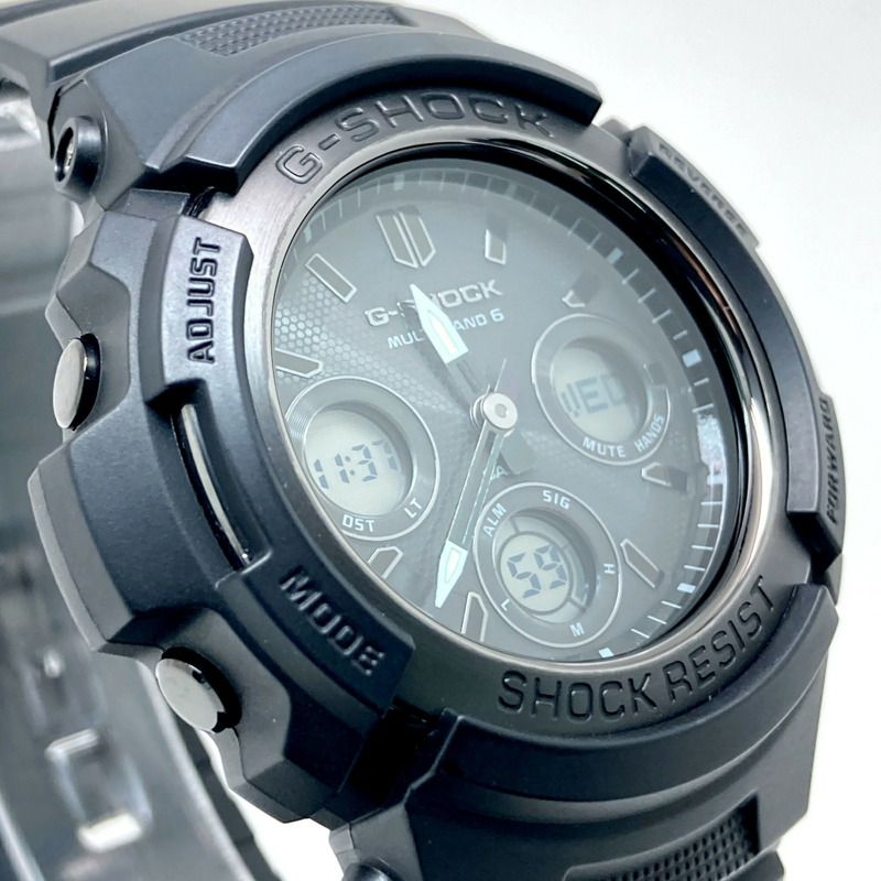 卡西歐 G-SHOCK AWG-M100SBB-1A 電波太陽能手錶，具備 Tough Solar 太陽能動力、六局電波接收、LED 照明、小巧尺寸、純黑色錶盤，2016 年 11 月發布，Mikunigaoka 商店，ITRLHVSTJB82-3