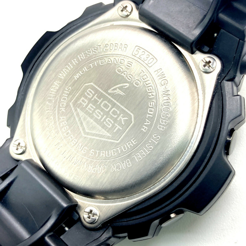 卡西歐 G-SHOCK AWG-M100SBB-1A 電波太陽能手錶，具備 Tough Solar 太陽能動力、六局電波接收、LED 照明、小巧尺寸、純黑色錶盤，2016 年 11 月發布，Mikunigaoka 商店，ITRLHVSTJB82-7