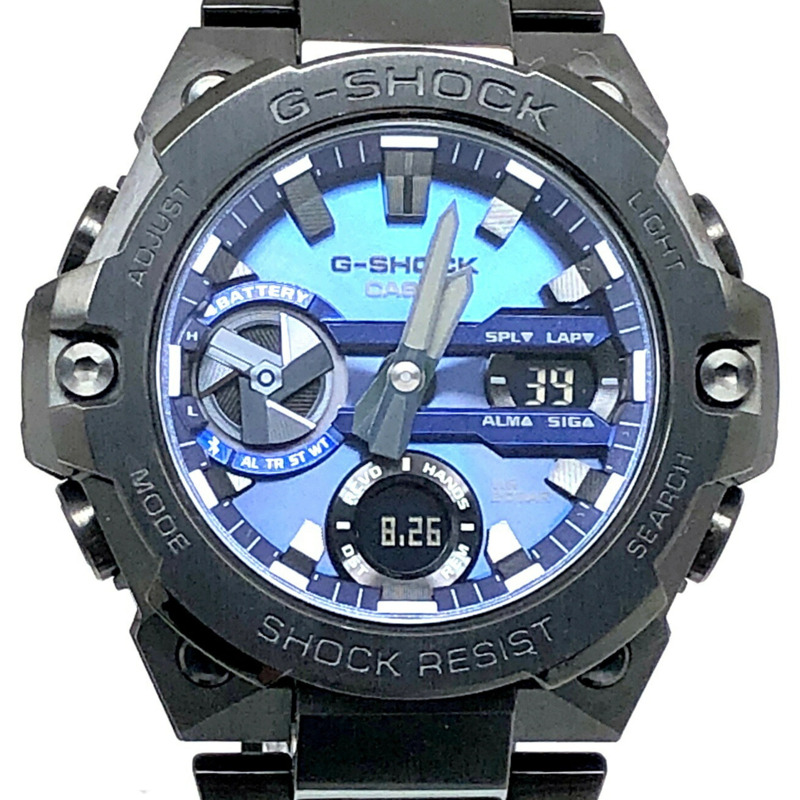Casio G-SHOCK GST-B400BD-1A2 G-STEEL 腕錶，配備 Tough Solar 太陽能動力、藍牙、手機連接、雙 LED 照明、碳纖維核心防護結構、金屬錶圈和錶帶，黑色/藍色指針/數位雙顯，2021 年 5 月發布，Mikunigaoka 商店-0