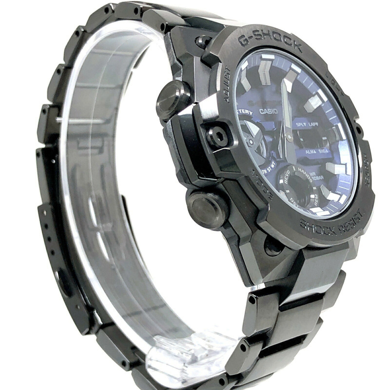 Casio G-SHOCK GST-B400BD-1A2 G-STEEL 腕錶，配備 Tough Solar 太陽能動力、藍牙、手機連接、雙 LED 照明、碳纖維核心防護結構、金屬錶圈和錶帶，黑色/藍色指針/數位雙顯，2021 年 5 月發布，Mikunigaoka 商店-1