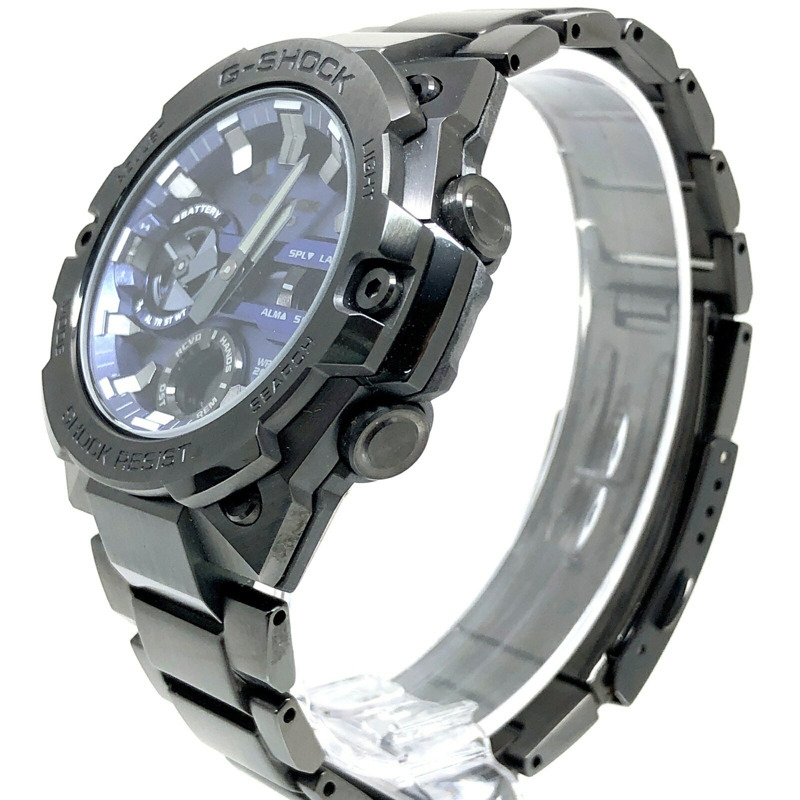 Casio G-SHOCK GST-B400BD-1A2 G-STEEL 腕錶，配備 Tough Solar 太陽能動力、藍牙、手機連接、雙 LED 照明、碳纖維核心防護結構、金屬錶圈和錶帶，黑色/藍色指針/數位雙顯，2021 年 5 月發布，Mikunigaoka 商店-2