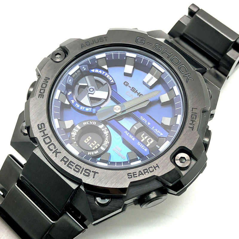 Casio G-SHOCK GST-B400BD-1A2 G-STEEL 腕錶，配備 Tough Solar 太陽能動力、藍牙、手機連接、雙 LED 照明、碳纖維核心防護結構、金屬錶圈和錶帶，黑色/藍色指針/數位雙顯，2021 年 5 月發布，Mikunigaoka 商店-3