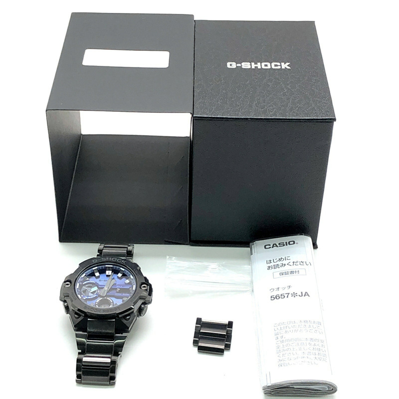 Casio G-SHOCK GST-B400BD-1A2 G-STEEL 腕錶，配備 Tough Solar 太陽能動力、藍牙、手機連接、雙 LED 照明、碳纖維核心防護結構、金屬錶圈和錶帶，黑色/藍色指針/數位雙顯，2021 年 5 月發布，Mikunigaoka 商店-9