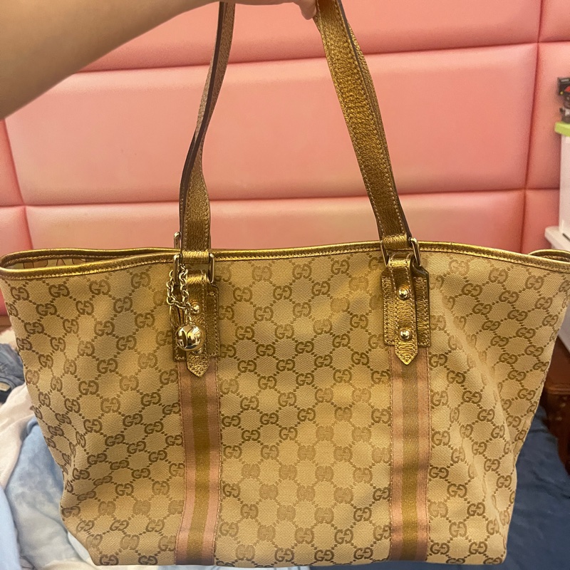 GUCCI 帆布金球托特包-0