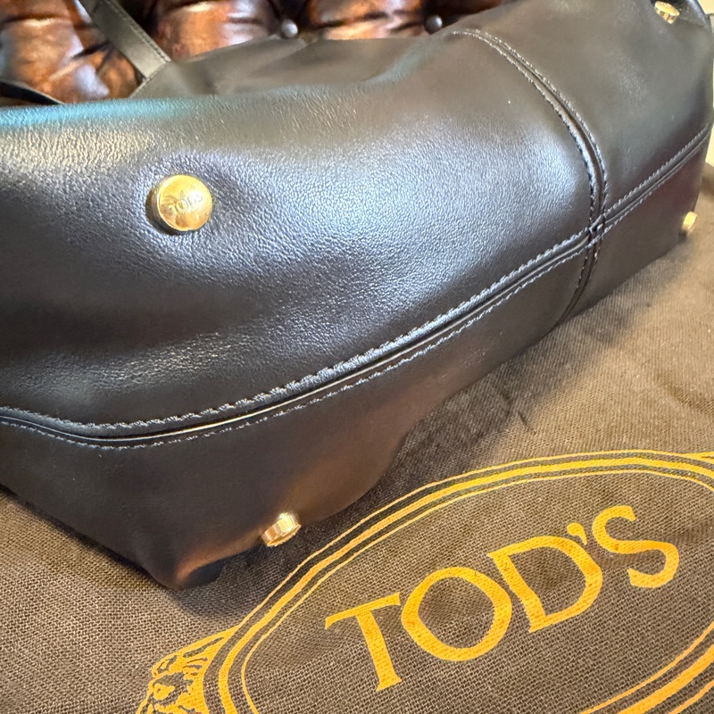 專櫃正品 TOD’S 黑色牛皮托特包 肩背包 斜背包 手提包 黑色牛皮 附小包 可調式長背帶-9
