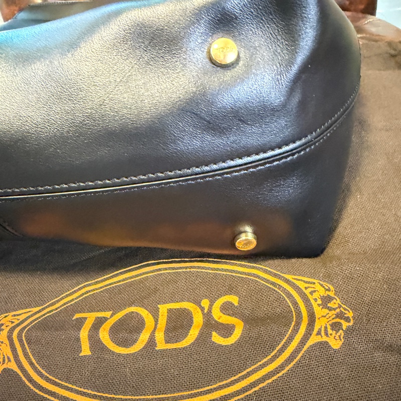 專櫃正品 TOD’S 黑色牛皮托特包 肩背包 斜背包 手提包 黑色牛皮 附小包 可調式長背帶-10