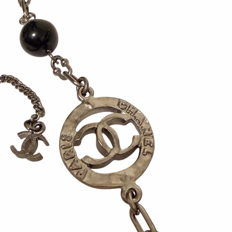 🍒CHANEL CC標誌由人造黑、白珍珠及黑色瑪瑙與水鑽方形金屬鏈條組成長鏈3F251108-1-8