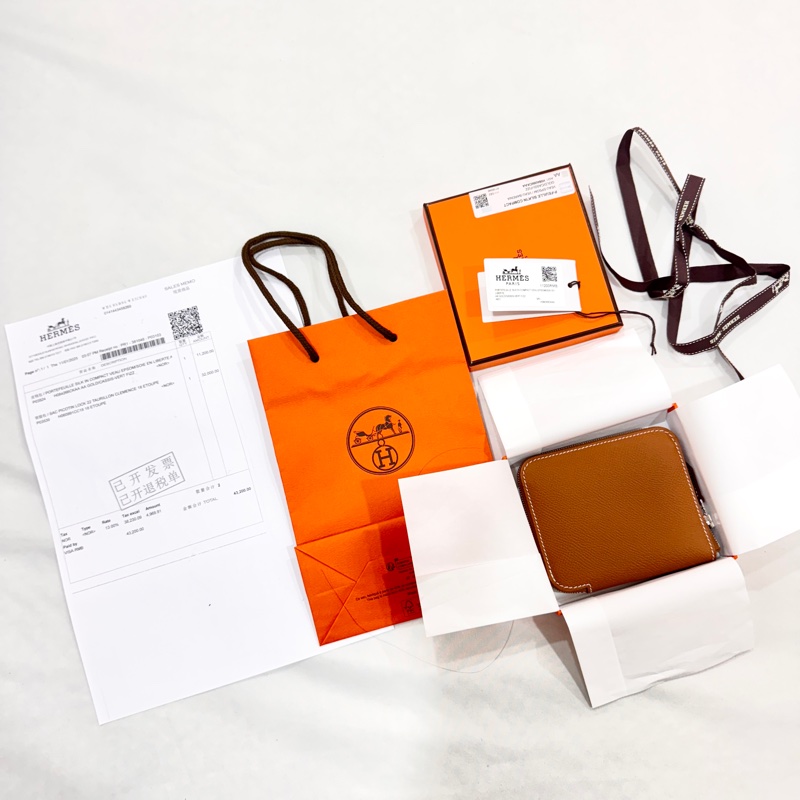 愛馬仕 silk in絲巾短夾 金棕色 狗來富-0