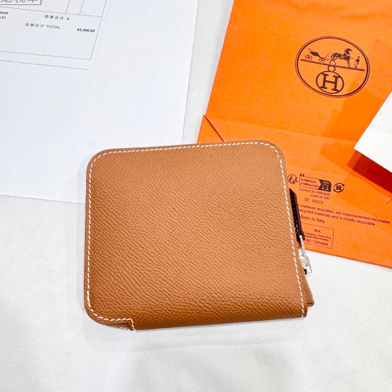 愛馬仕 silk in絲巾短夾 金棕色 狗來富-1