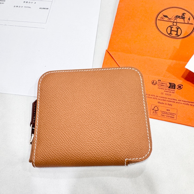 愛馬仕 silk in絲巾短夾 金棕色 狗來富-2