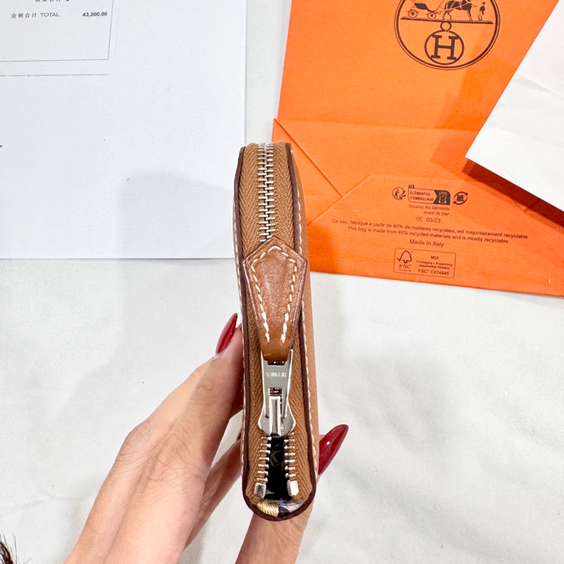 愛馬仕 silk in絲巾短夾 金棕色 狗來富-4