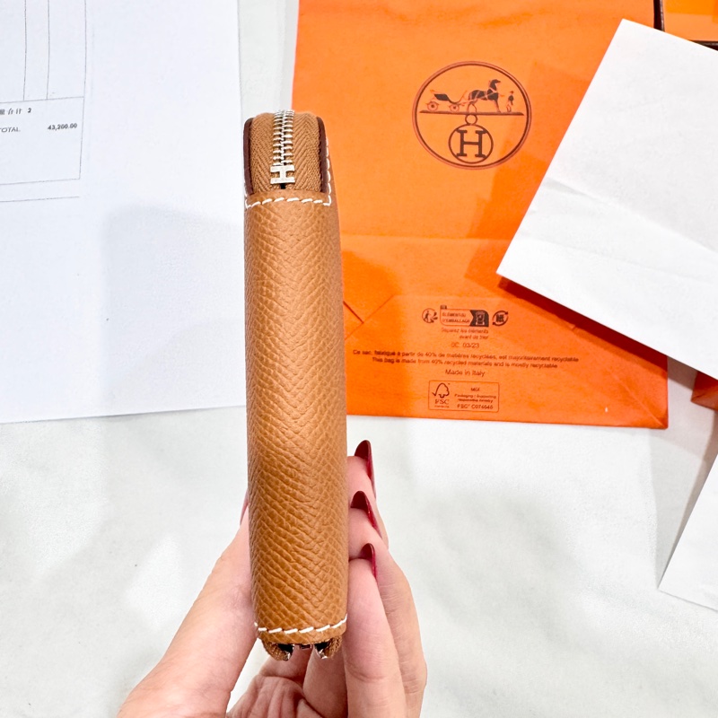 愛馬仕 silk in絲巾短夾 金棕色 狗來富-5