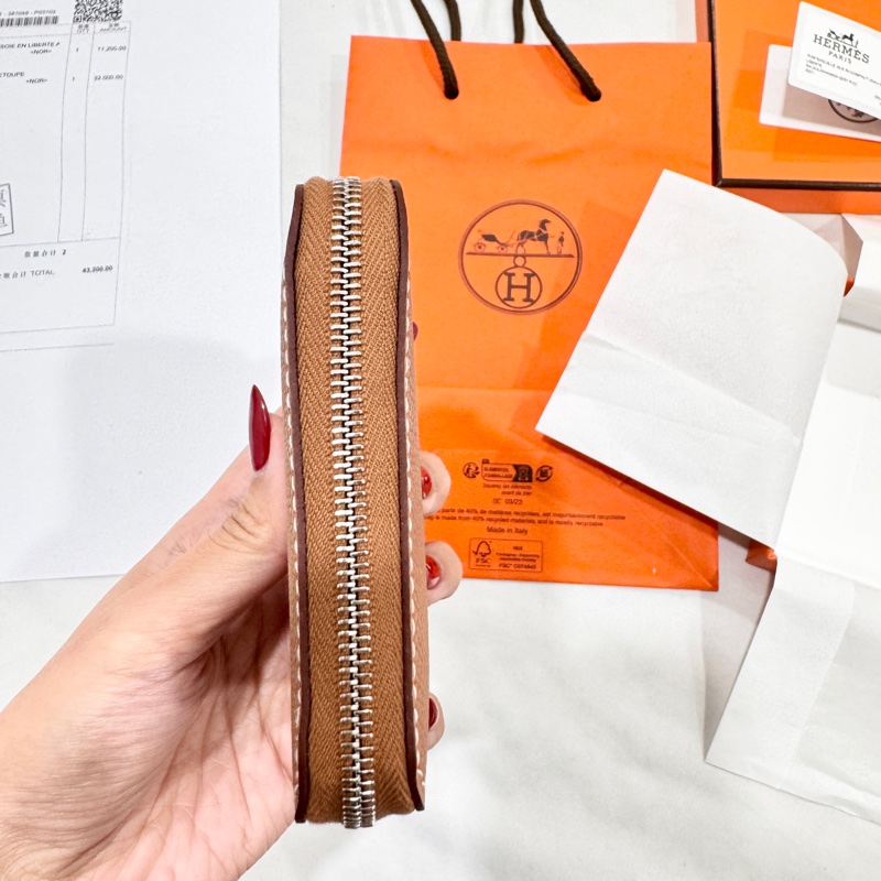 愛馬仕 silk in絲巾短夾 金棕色 狗來富-6