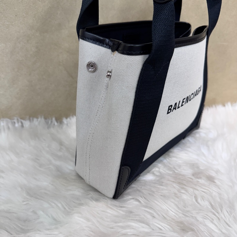 Baleciaga Navy Cabas XS 米帆布手提斜背包 近全新-2