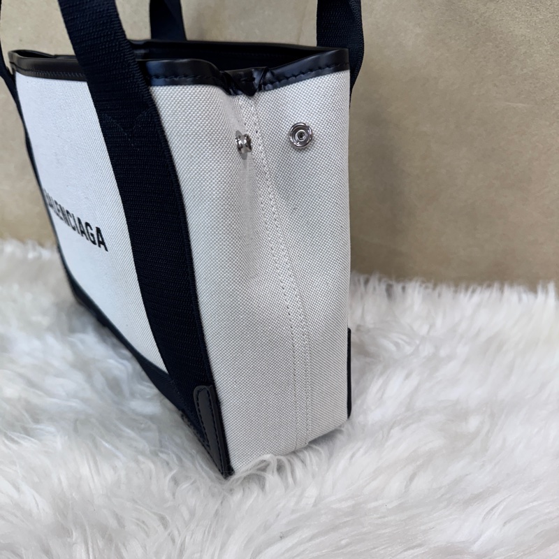 Baleciaga Navy Cabas XS 米帆布手提斜背包 近全新-3