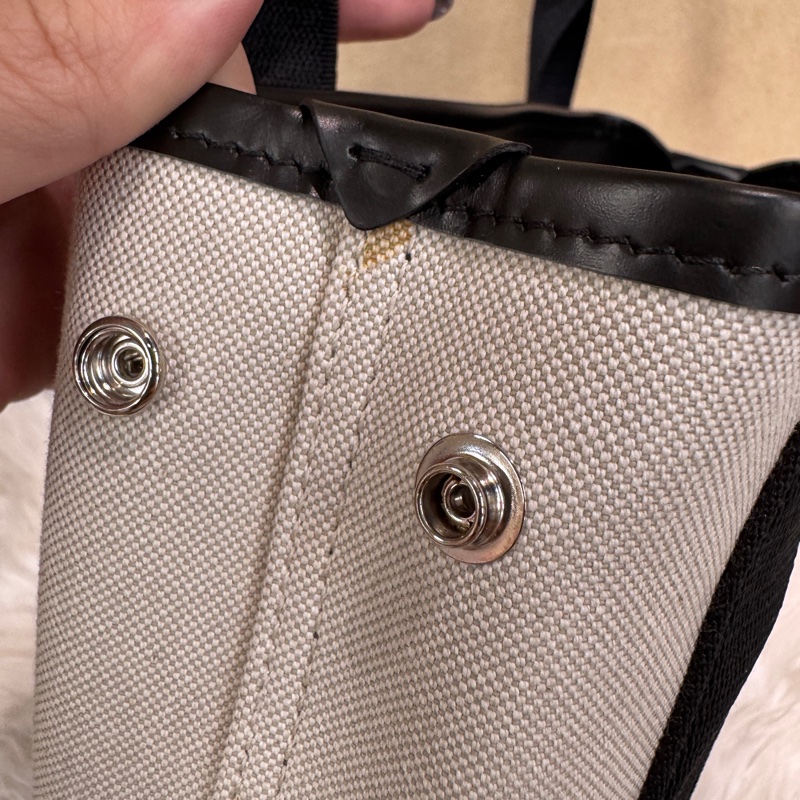 Baleciaga Navy Cabas XS 米帆布手提斜背包 近全新-7