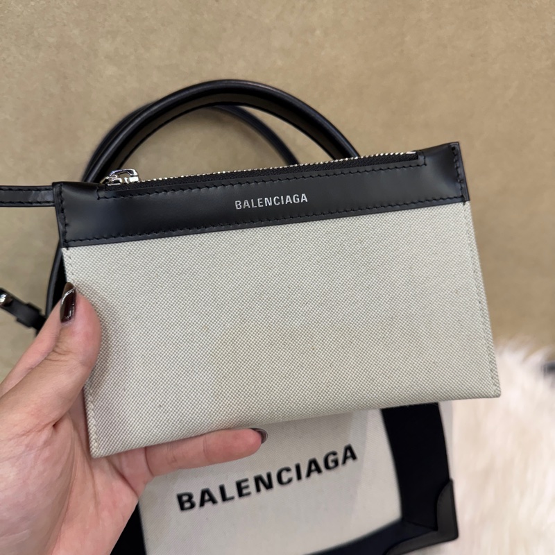 Baleciaga Navy Cabas XS 米帆布手提斜背包 近全新-9