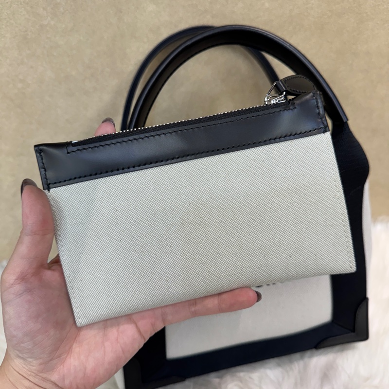 Baleciaga Navy Cabas XS 米帆布手提斜背包 近全新-10