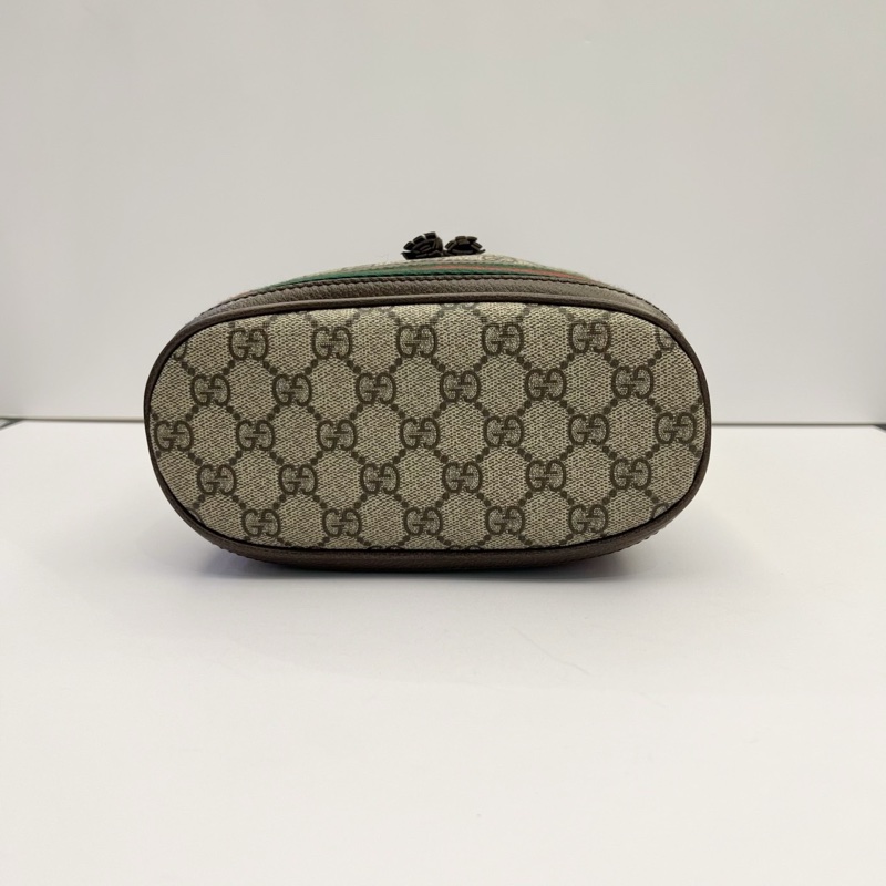 GUCCI Ophidia帆布老花紅綠織帶水桶包-11